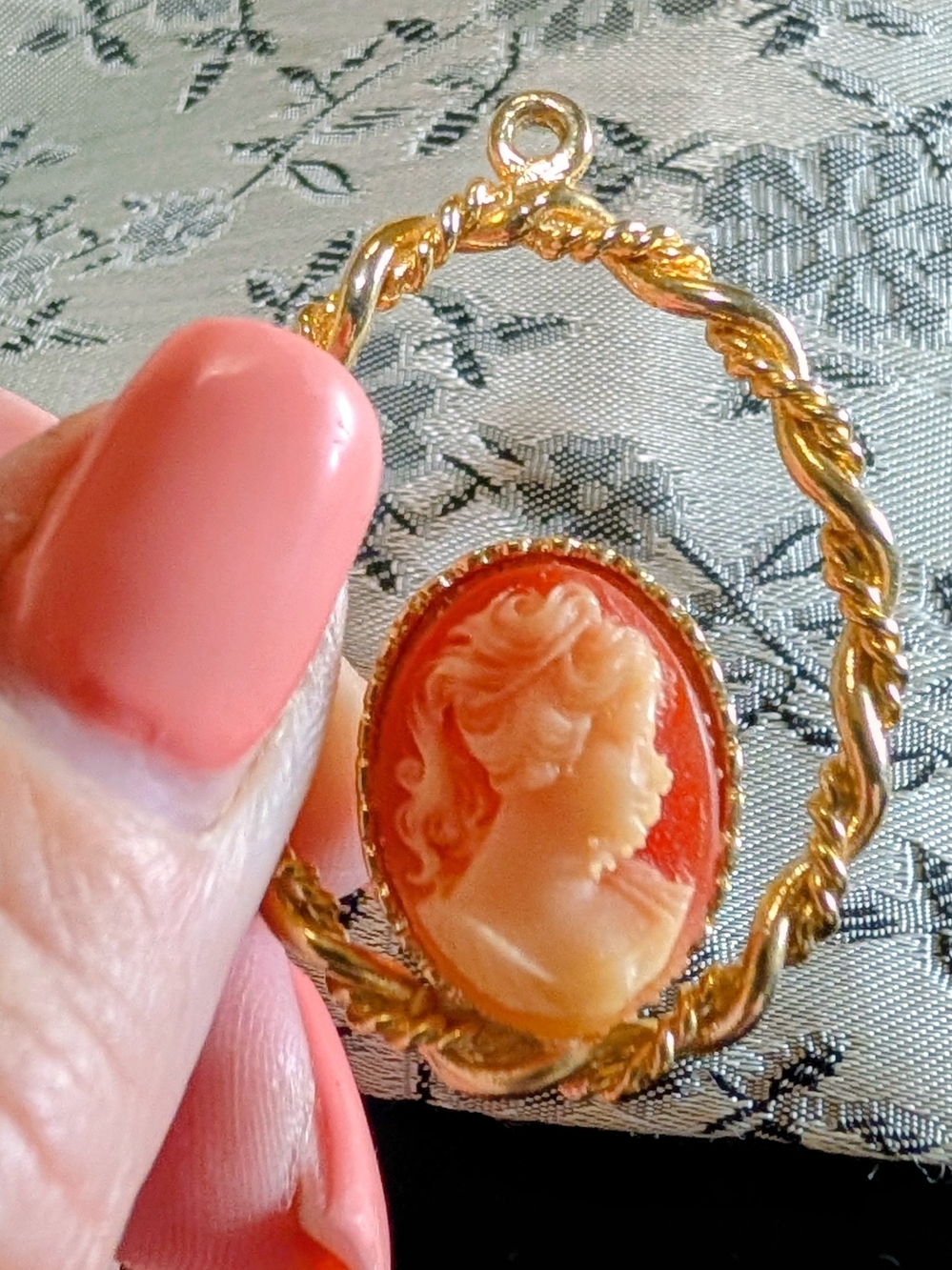 Gold-Tone Coral Cameo Pendants Necklace Or Earrings - Classic Women Jewelry
